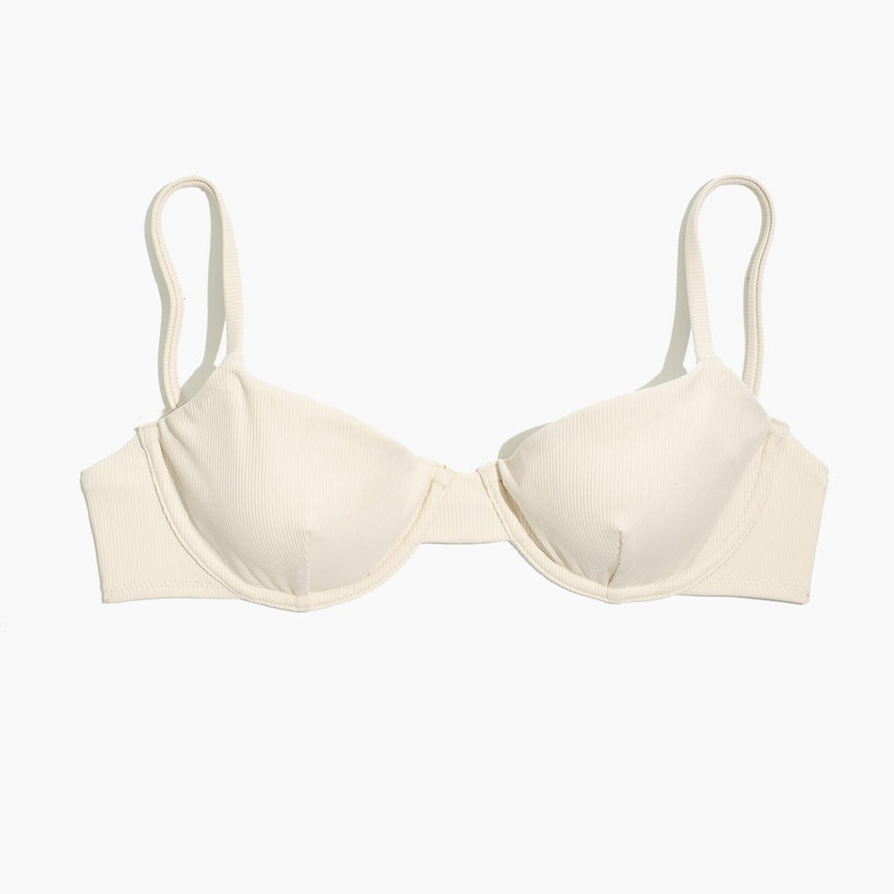 NWT MADEWELL Madewell Second Wave Stripe-Trim Ribbed Underwire Bikini Top - Picture 2 of 4